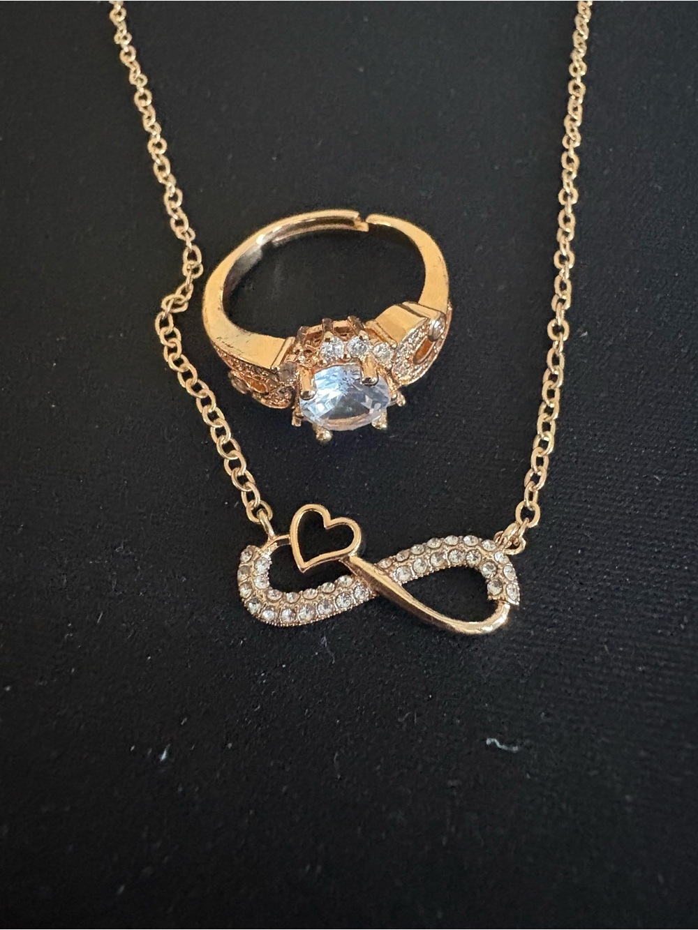 Gold Infinity Heart Necklace with Crystal Accents